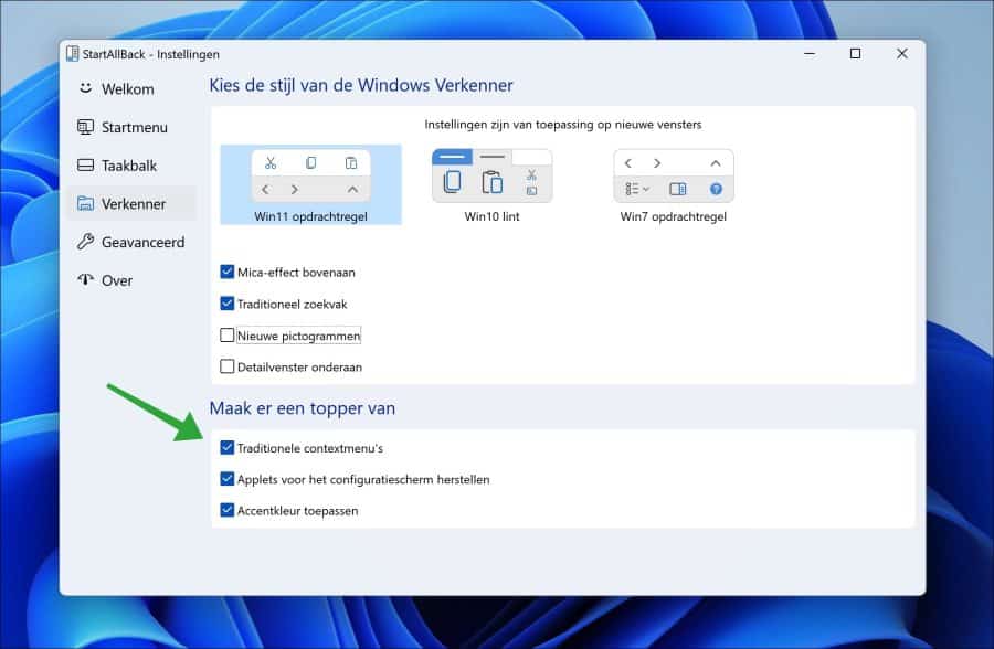 Overige opties voor de windows verkenner