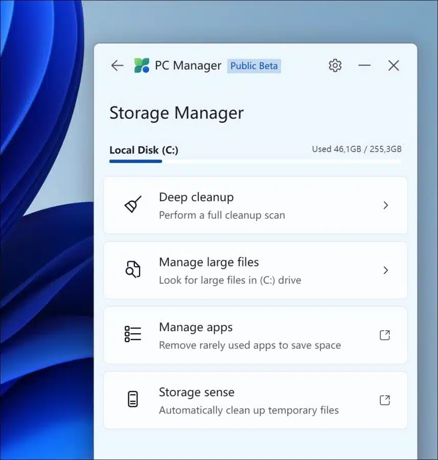 PC manager Storage management