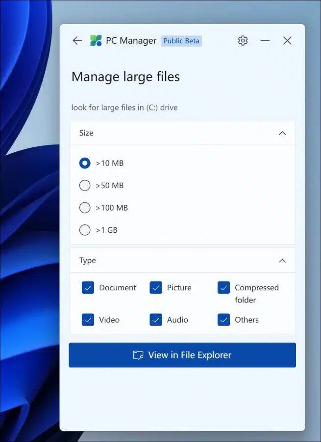 PC manager manage large files