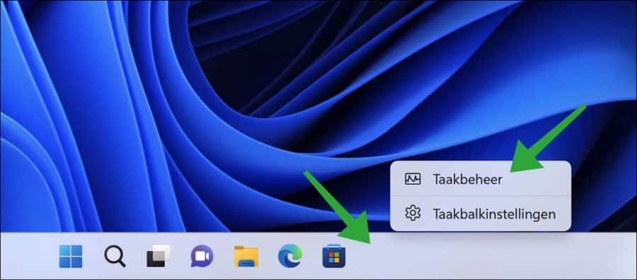 Taakbeheer in de taakbalk op een Windows 11 PC