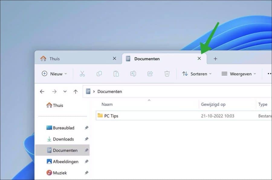 Tabblad sluiten in Windows verkenner