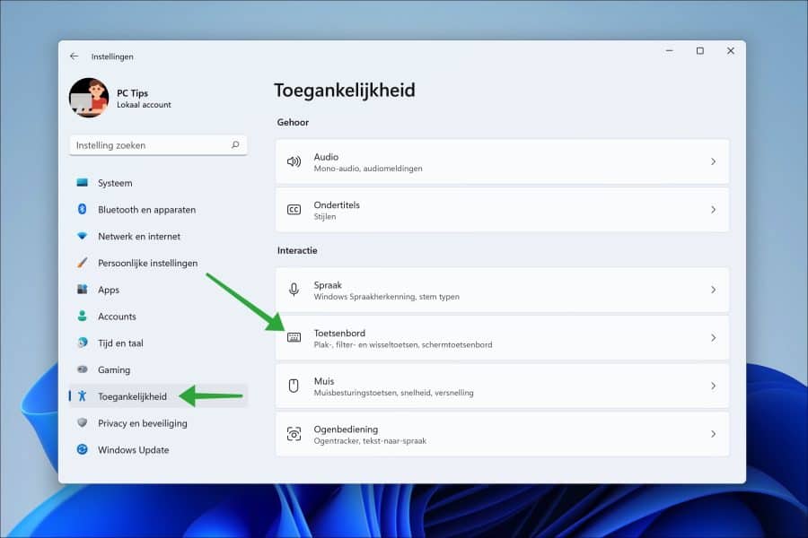 Toetsenbord instellingen in Windows 11