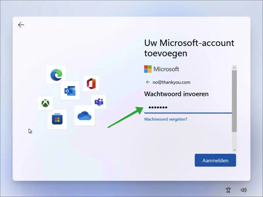 Wachtwoord voor microsoft account ingeven