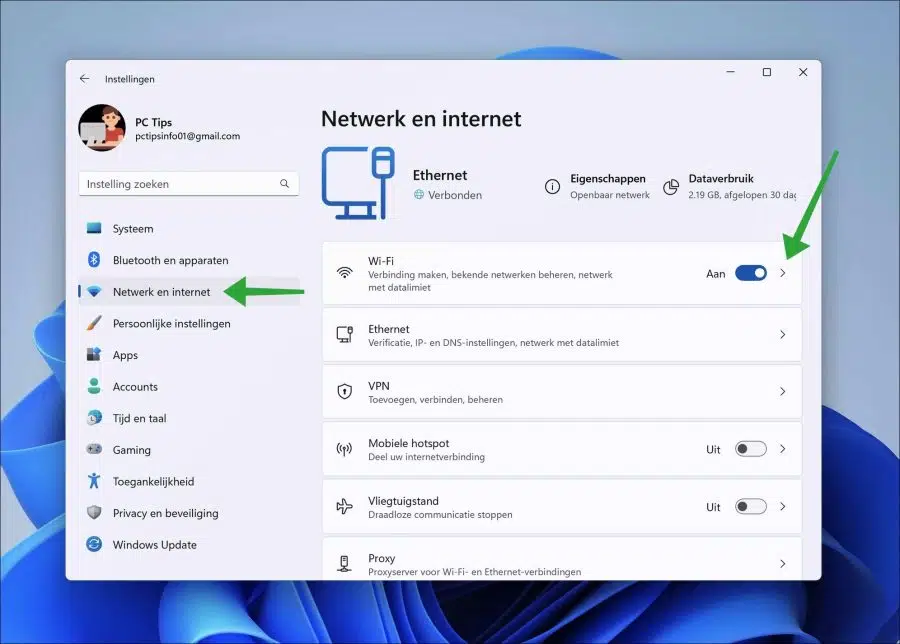 Wifi instellingen openen