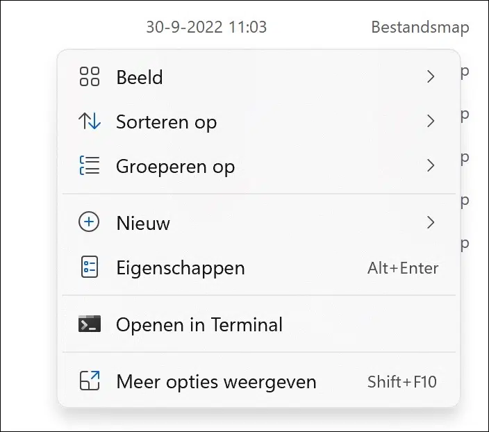 Windows 11 rechtermuisklik menu