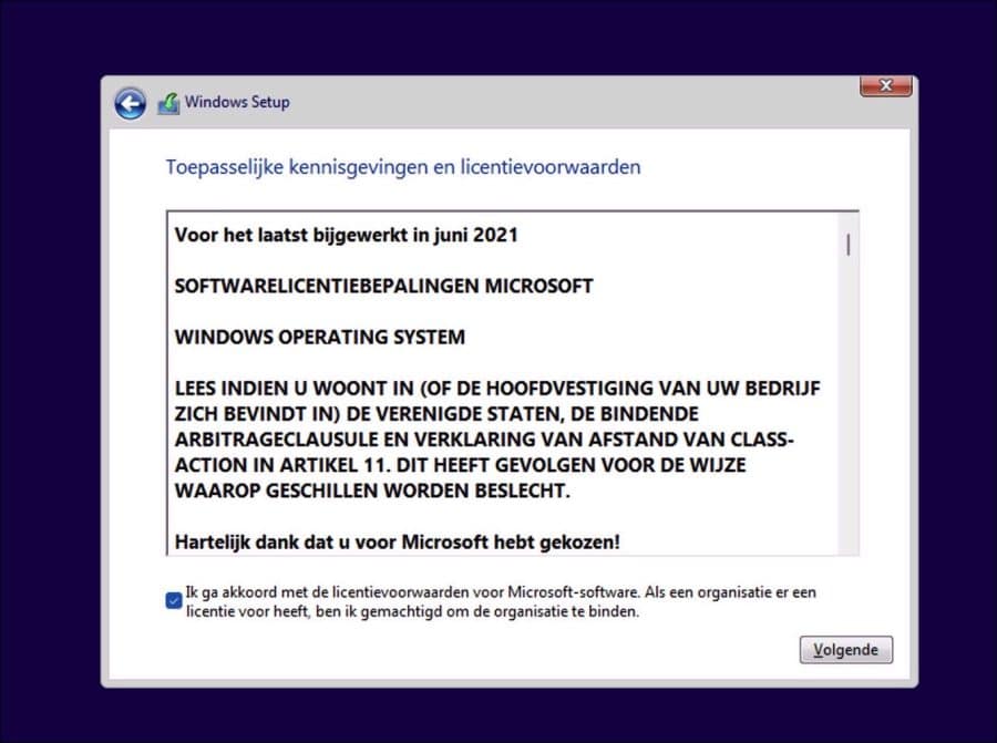 Akzeptieren Sie die Windows 11-Bedingung