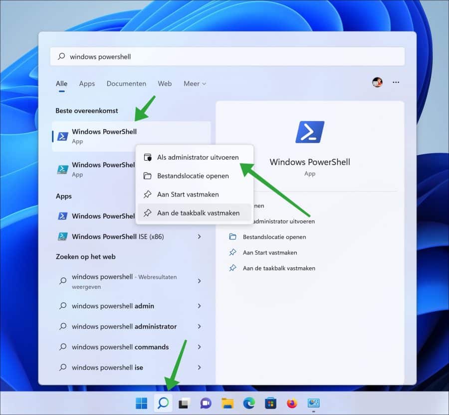 Windows PowerShell openen als Administrator
