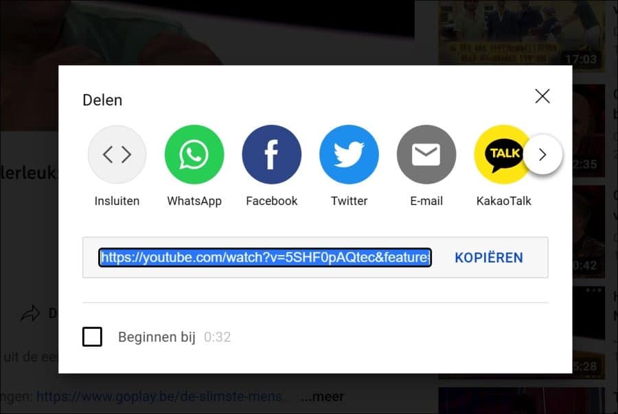 Youtube video URL kopieren