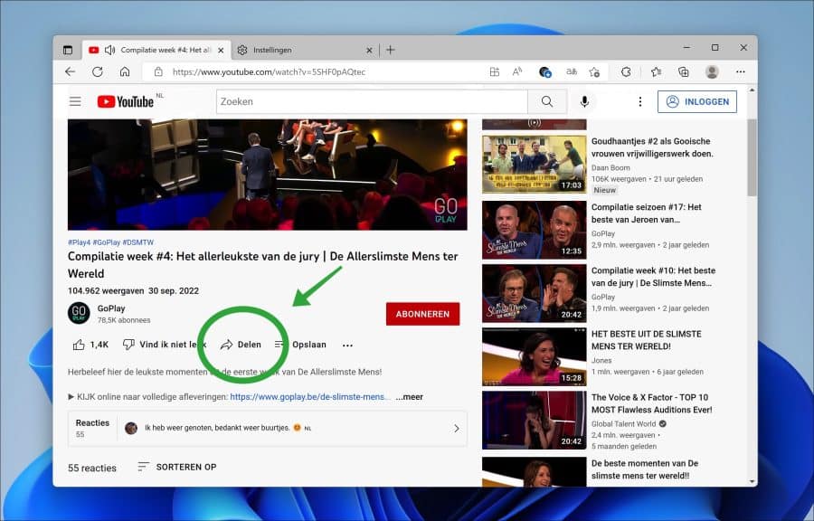 Youtube video delen