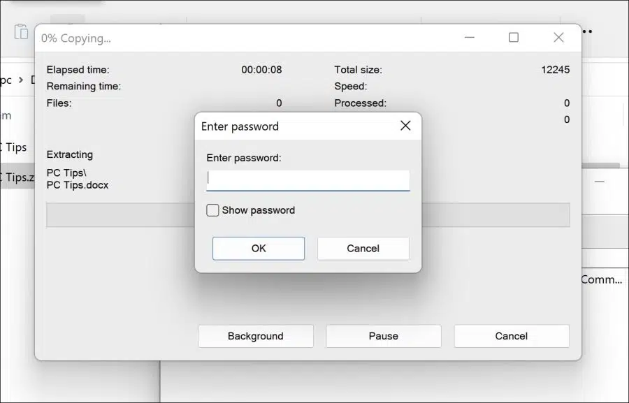 ZIP bestand vraagt om wachtwoord