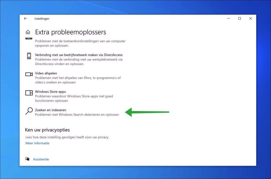Zoeken en indexeren probleemoplosser