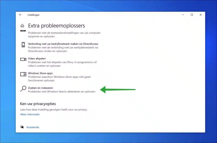 Zoeken en indexeren probleemoplosser