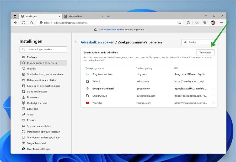 Zoekprogrammas beheren in Microsoft edge