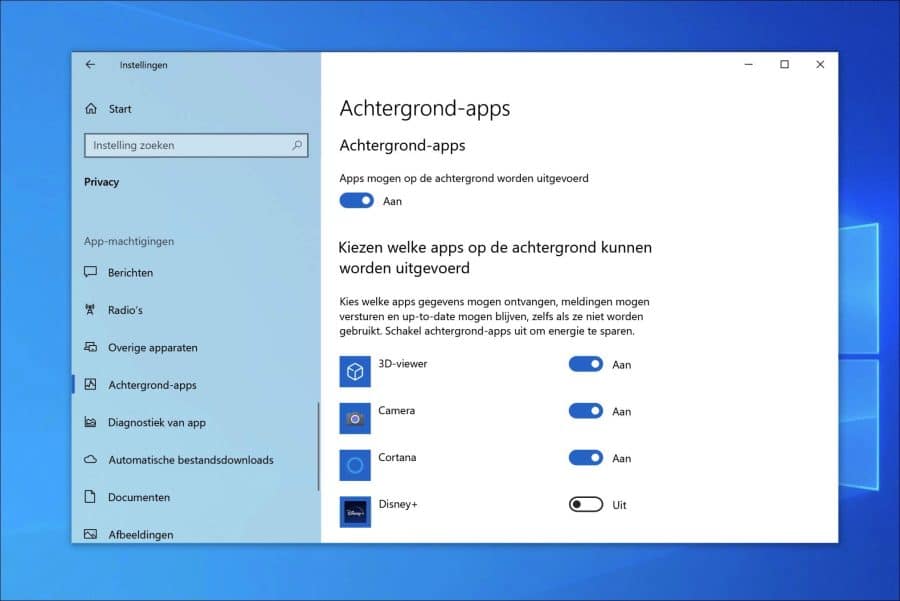 Achtergrond-apps uitschakelen in Windows 10