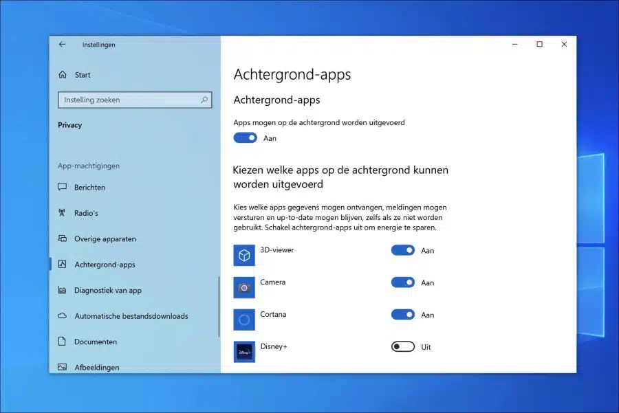 Achtergrond-apps uitschakelen in Windows 10