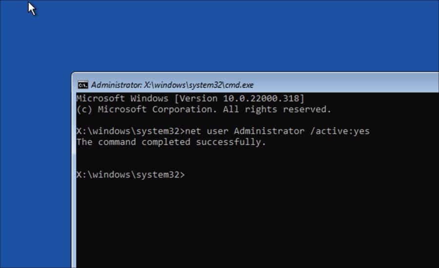 Administrator account activeren via Opdrachtprompt