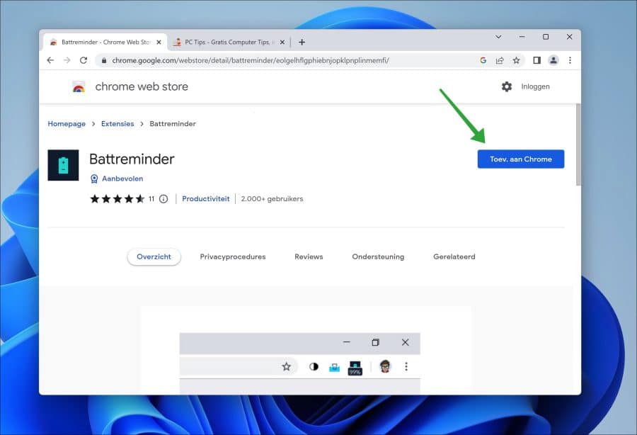 Instale o Battreminder através do navegador Google Chrome