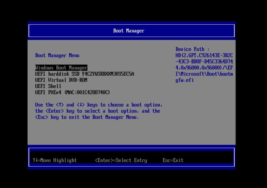 Boot manager menu