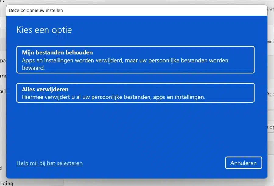 Computer herstellen met of zonder behoud van bestanden