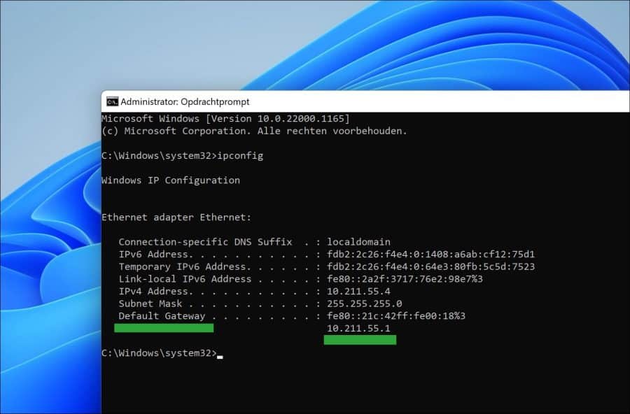 Default gateway router IP-adres