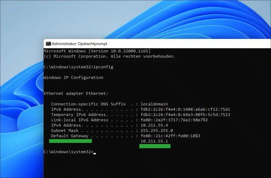 Default gateway router IP-adres
