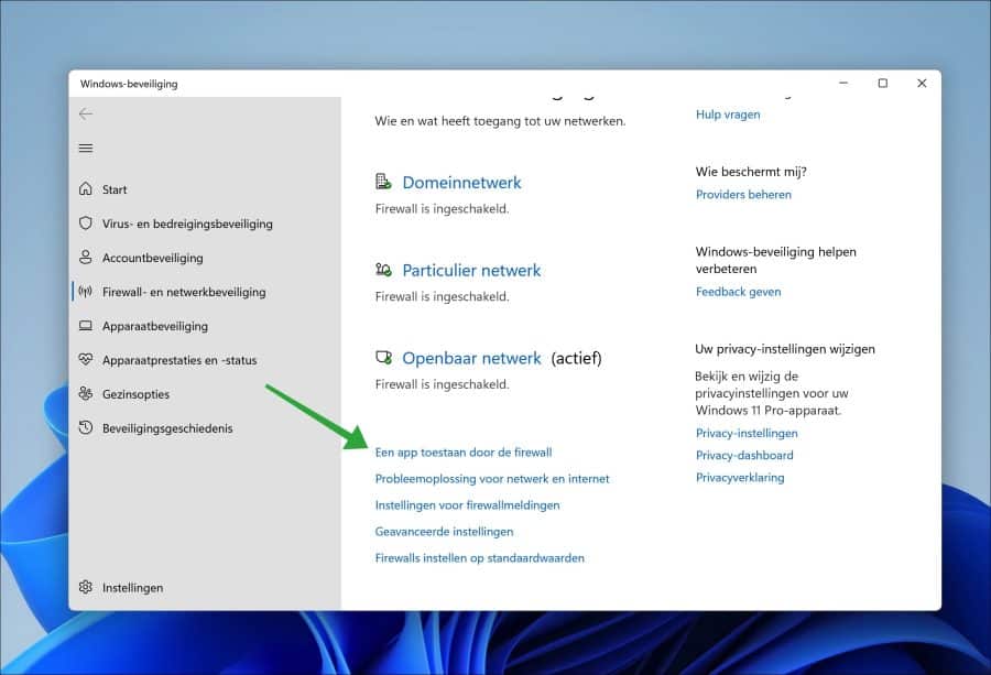 Een app toestaan door de firewall