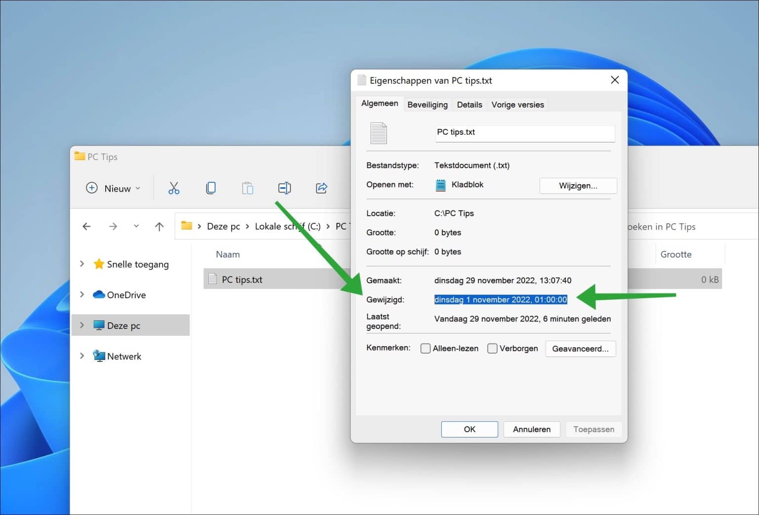 Bewerkingsdatum en tijd van bestand wijzigen in Windows 11/10 - PC Tips