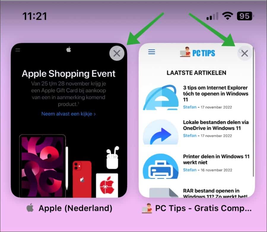 Enkele privetab sluiten in Safari