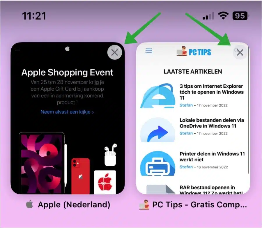 Enkele privetab sluiten in Safari