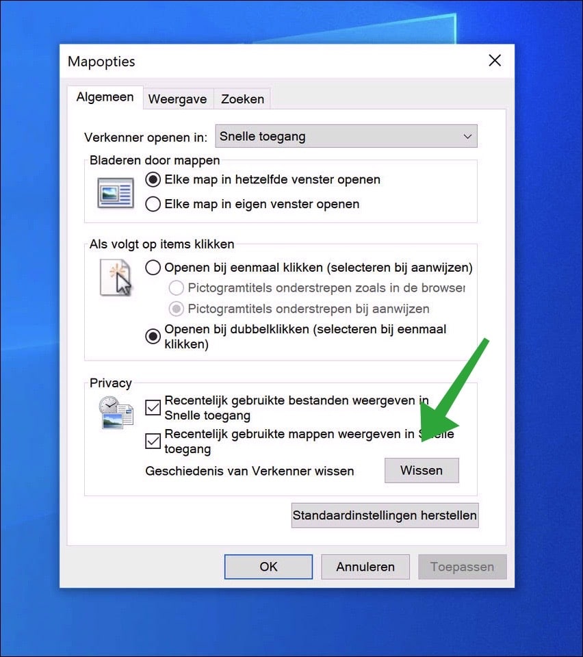 Geschiedenis van Windows verkenner wissen in Windows 10