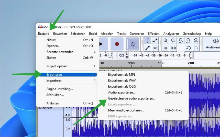 Geselecteerde audio exporteren