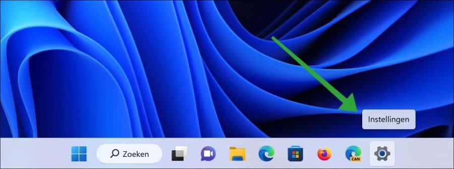 Settings shortcut in the taskbar