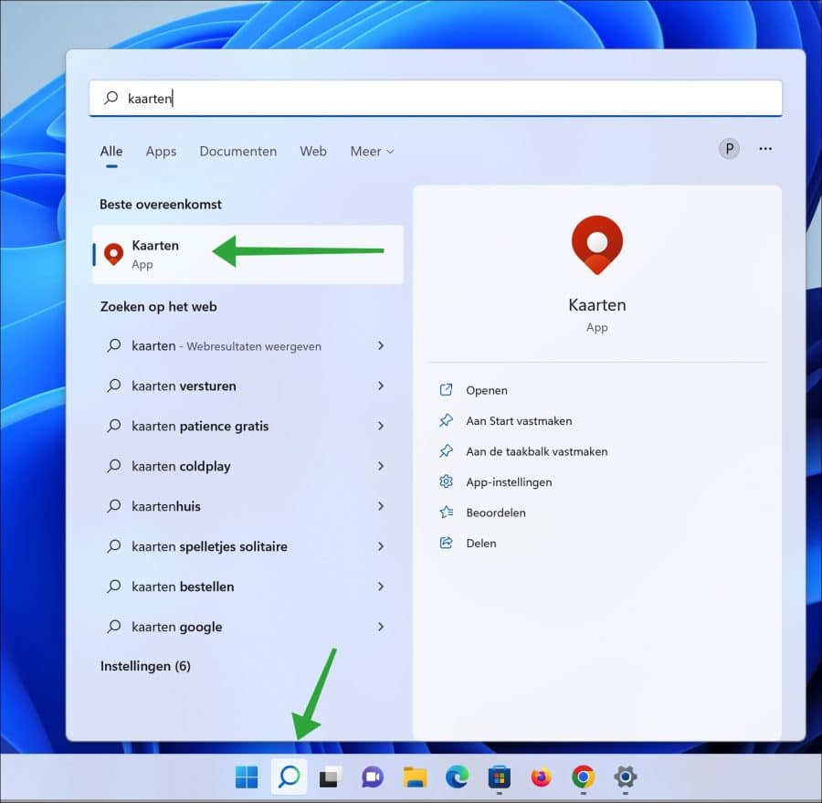 Kaarten app openen in windows 11