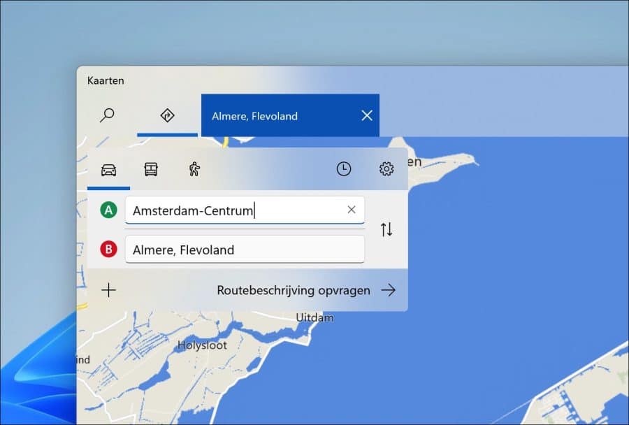 Maps navigation in Windows 11