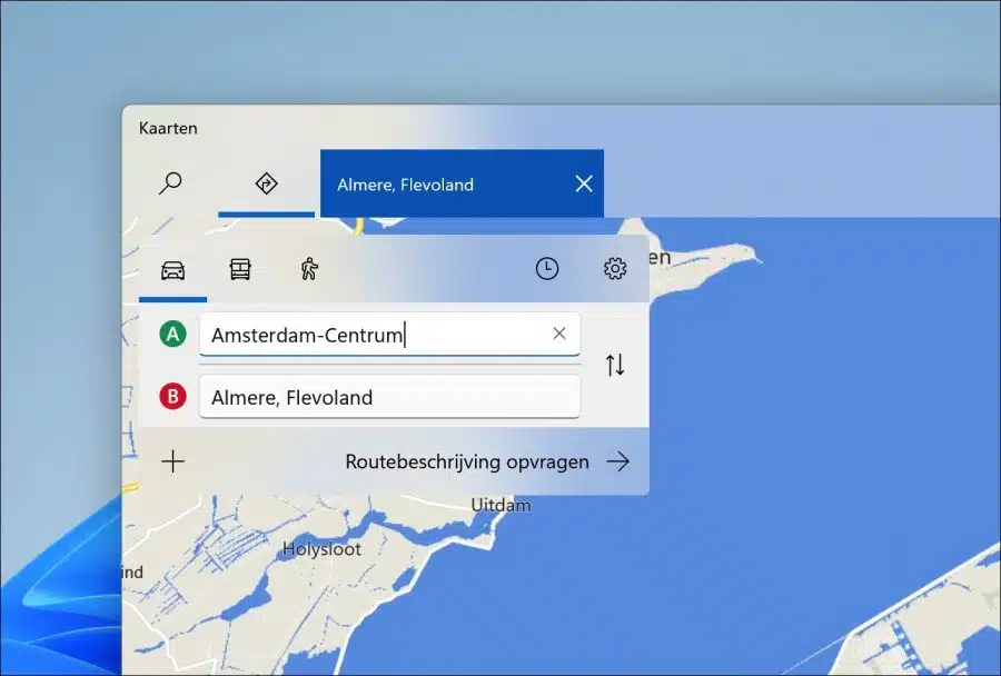 Kaarten navigatie in Windows 11