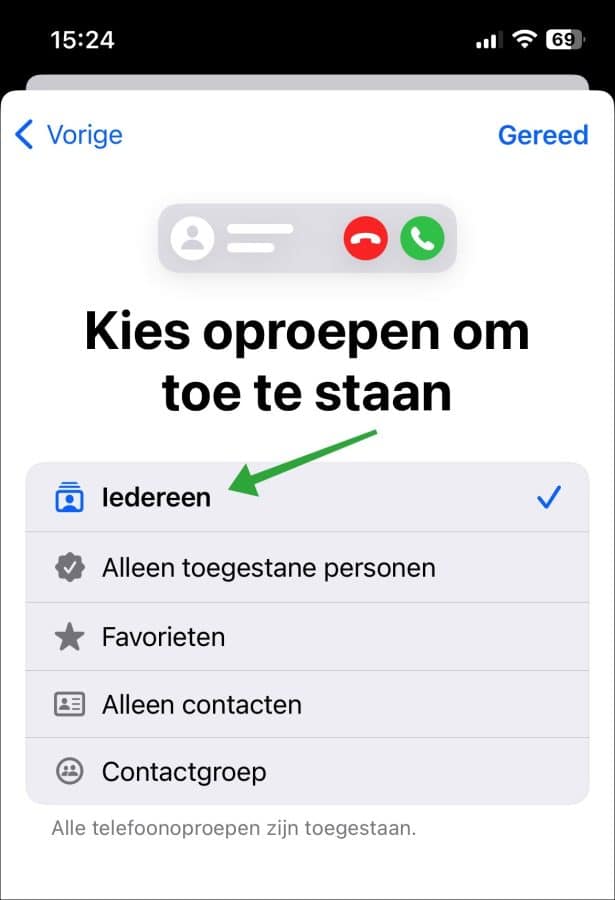 Kies oproepen om toe te staan