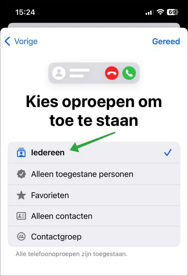 Kies oproepen om toe te staan