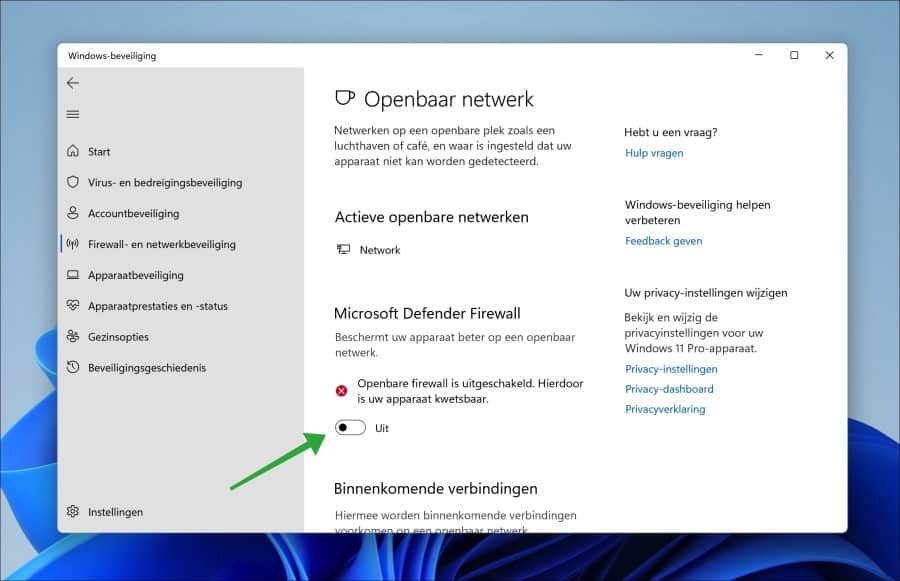 Microsoft Defender firewall uitschakelen