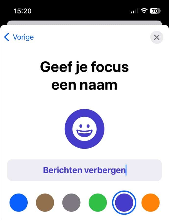 Naam instellen voor nieuwe focus filter