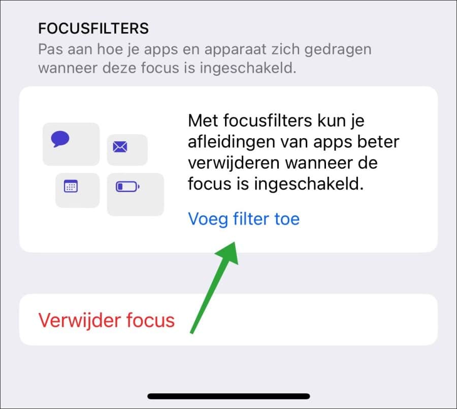 Nieuw focusfilter instellen