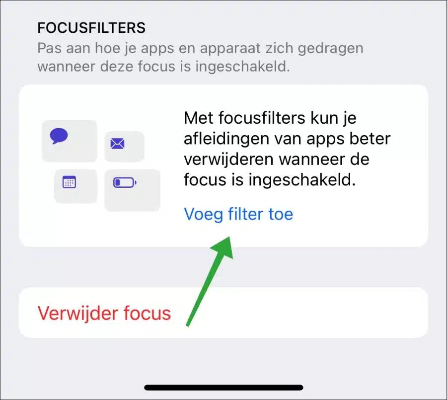 Nieuw focusfilter instellen