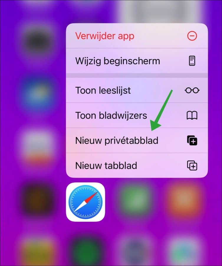 Nieuw privetabblad in Safari openen