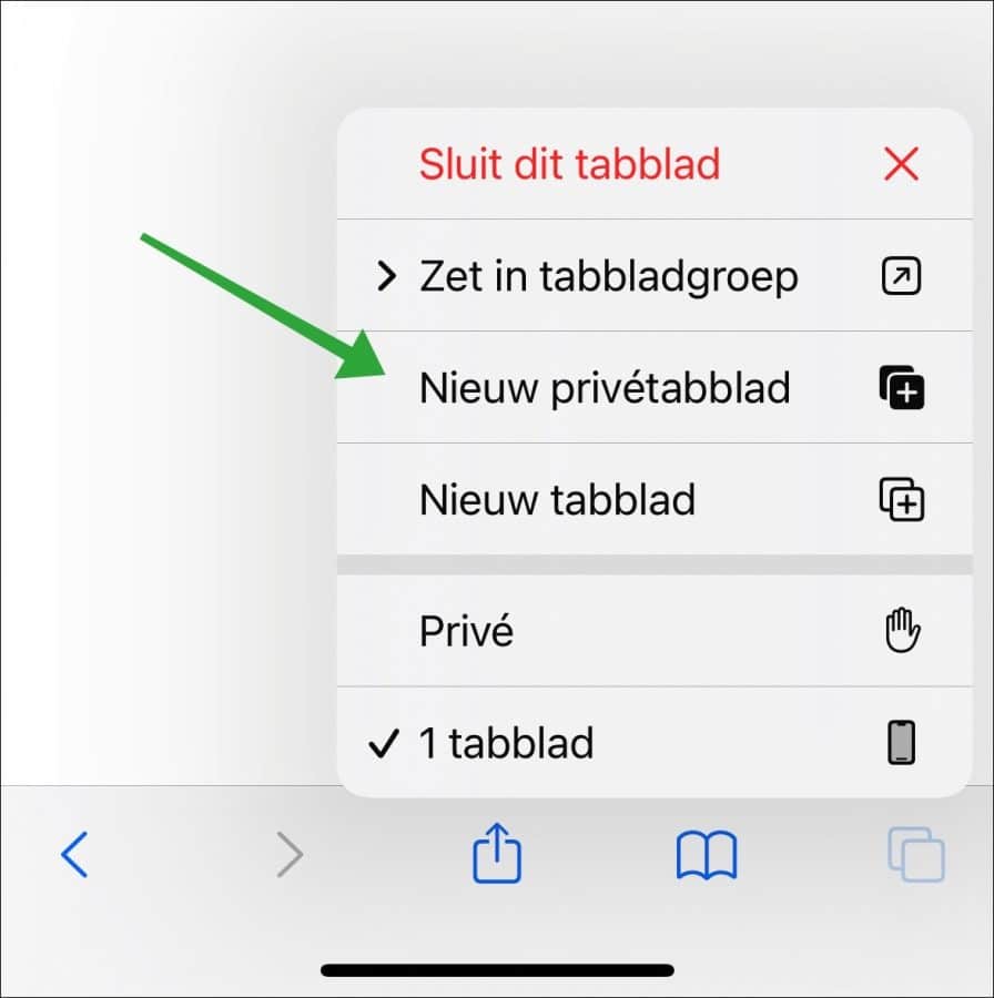 Nieuw privetabblad openen in Safari