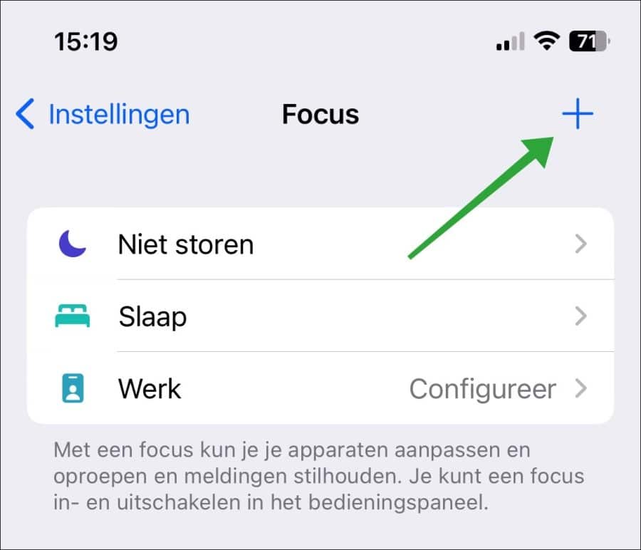 Nieuwe focus filter aanmaken