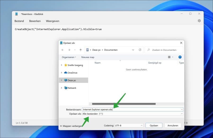 Open IE met een script in Windows 11