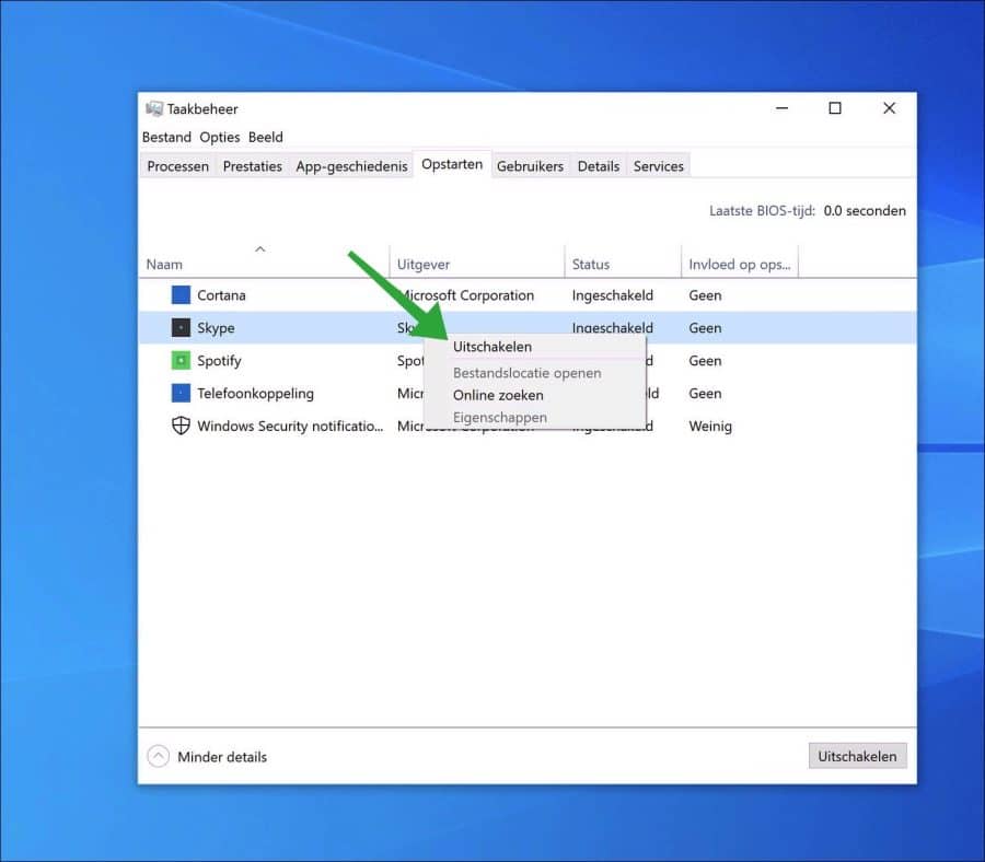 Deshabilitar aplicaciones de inicio en Windows 10
