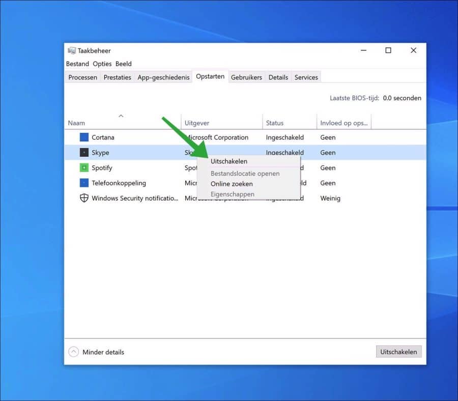 Opstart apps in Windows 10 uitschakelen