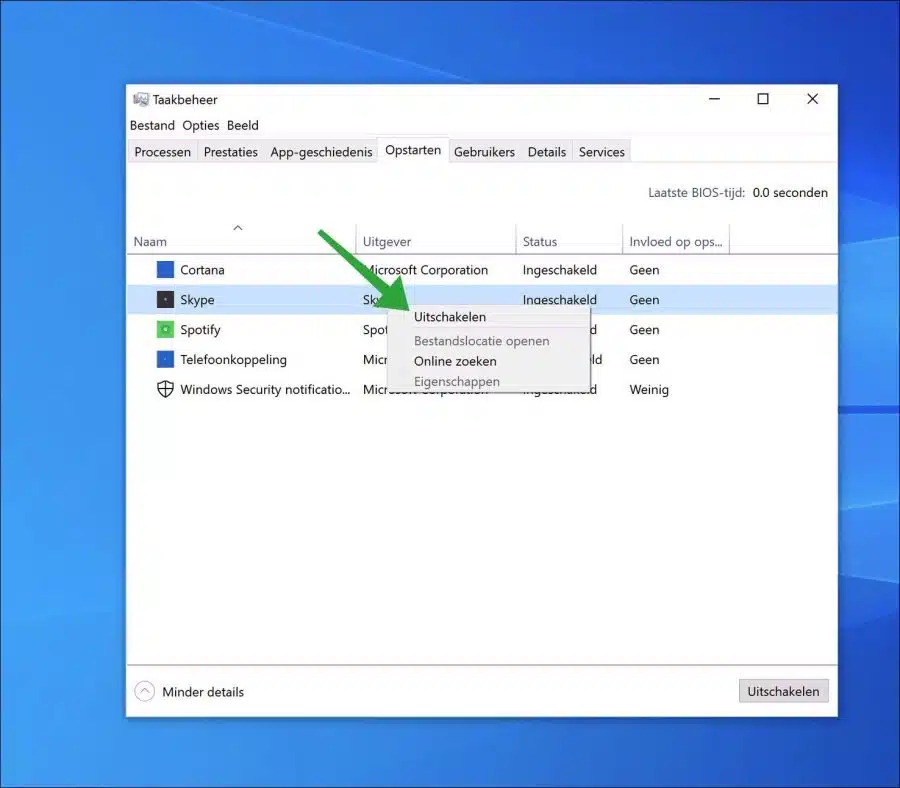 Opstart apps in Windows 10 uitschakelen