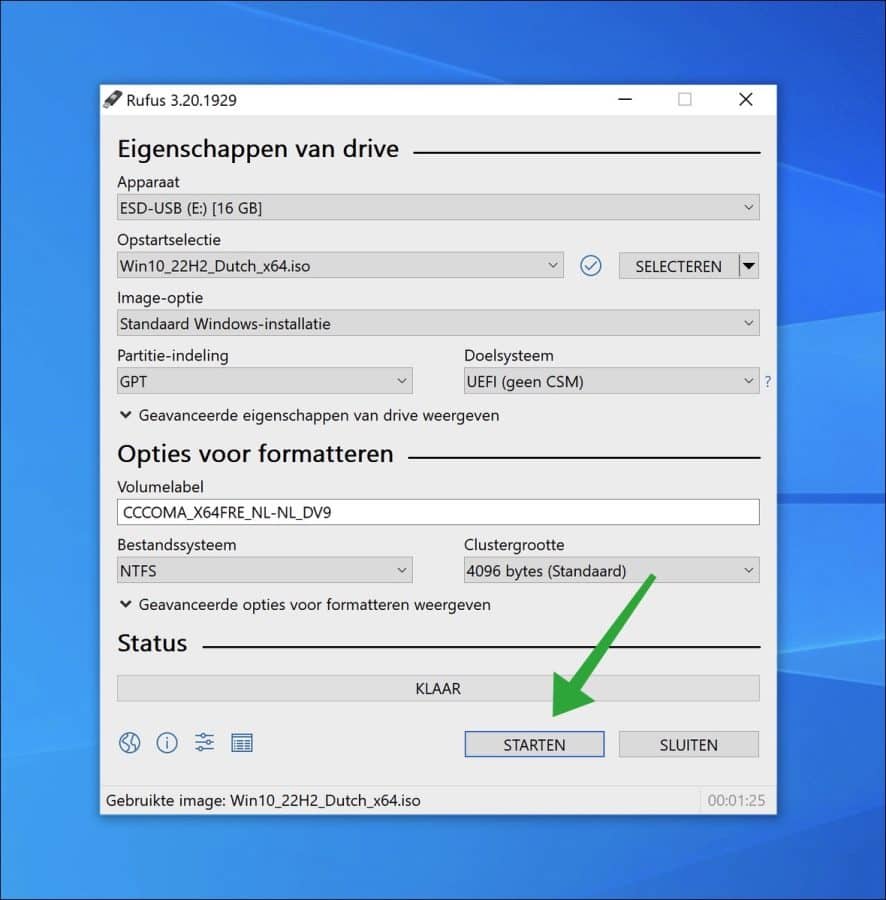 Opstartbare Windows 10 USB-stick maken met rufus