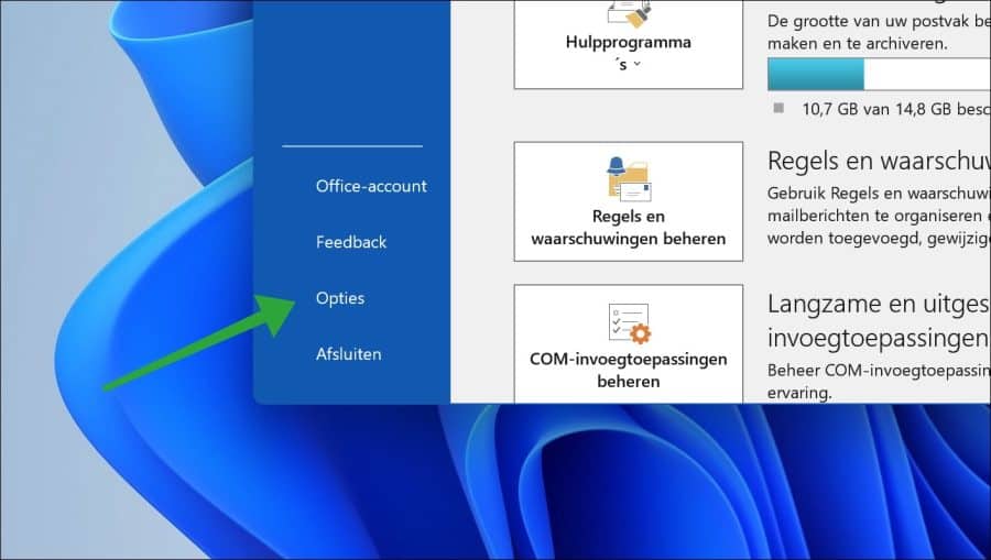 Outlook opties openen